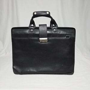 1980s Vintage Black Leather Belting Leather Briefcase/Doctor/Lawyer